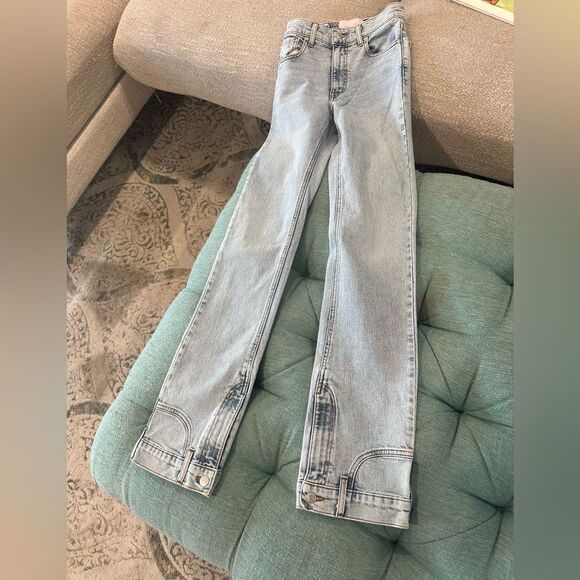 REVICE High Rise Blue and White Jeans with Flare - Picture 2 of 3